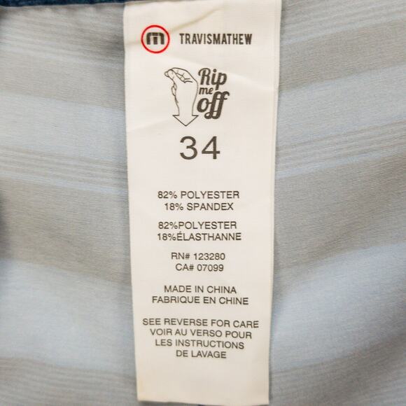 Travis Mathew Swim Boardshorts Mens 34W 10'' Inseam Blue Striped Unlined Pockets - Picture 7 of 11